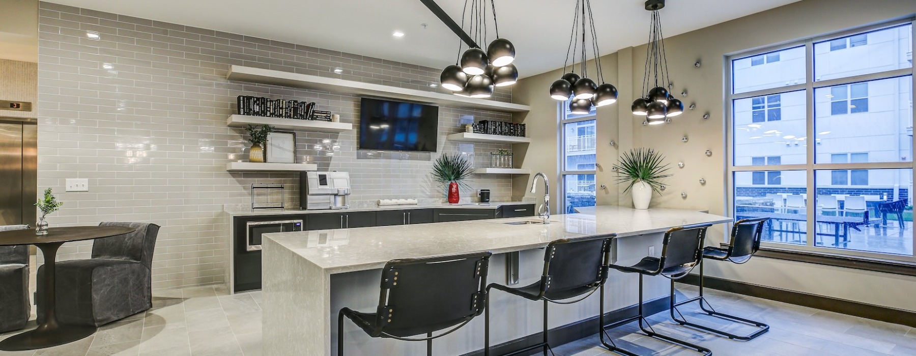 Clubhouse with kitchen and black lighting