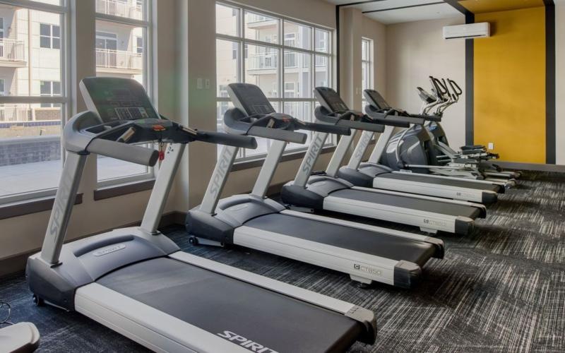 a row of treadmills